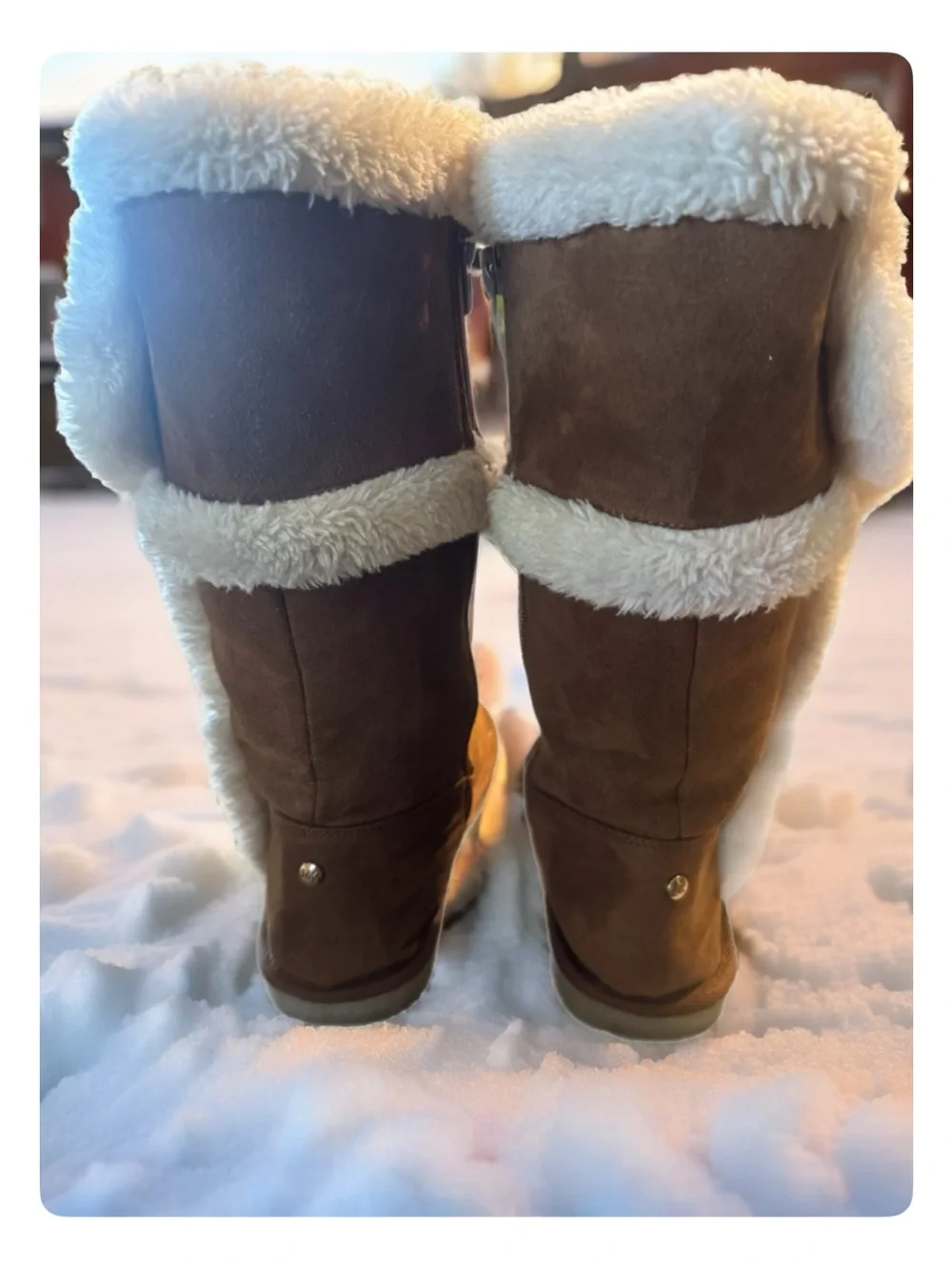Michael Kors Brown Suede Winter Boots with Cream Shearling Trim